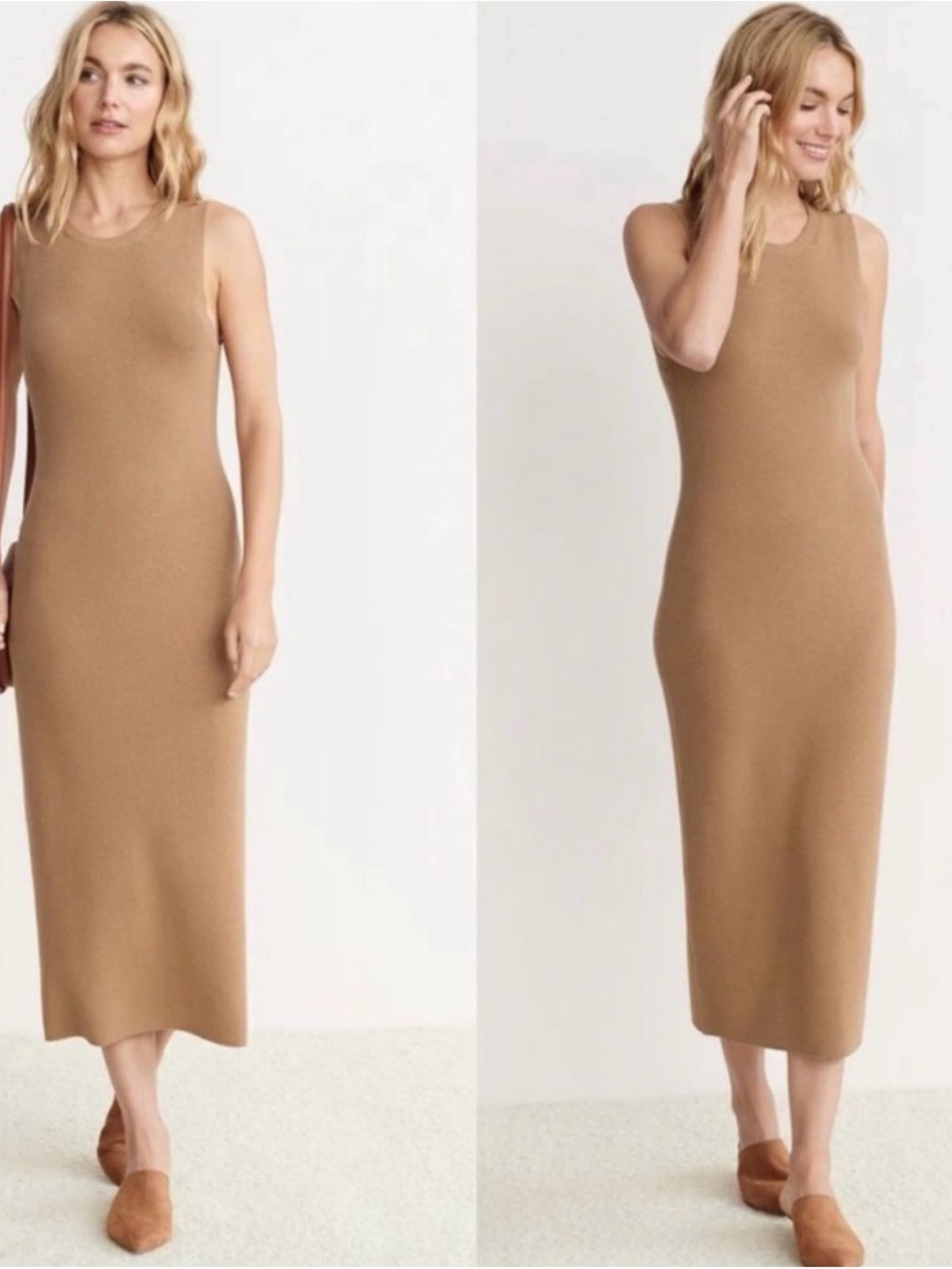 Jenni Kayne Ribbed Cotton Cashmere Sleeveless Maxi Dress in Camel